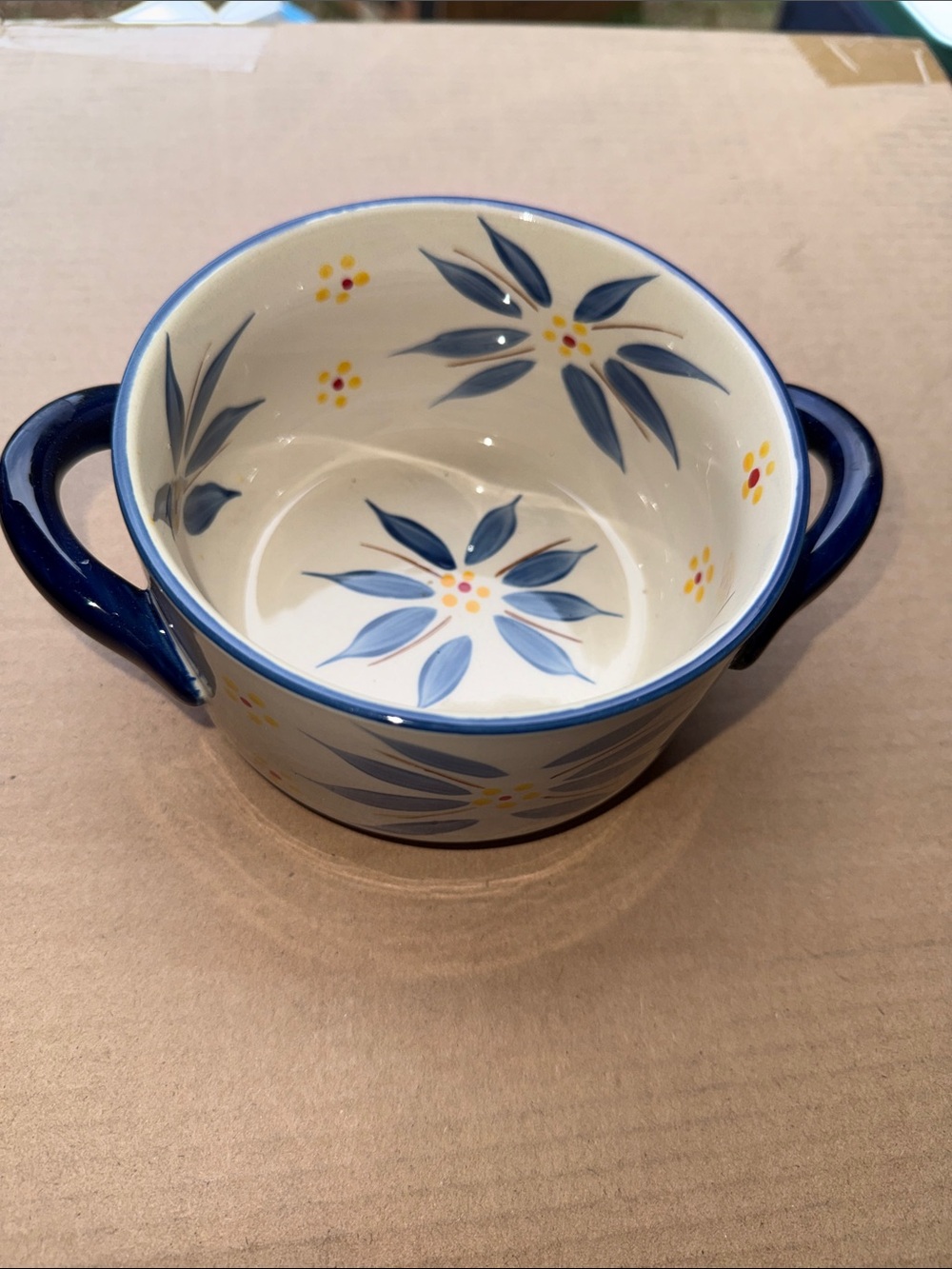 Temp-tations Hand Painted Blue Floral Handled Bowl, 22oz